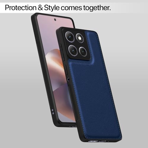 Image of Outlouders Back Cover for Motorola Moto G86 Power 5G | Full Camera Protection | Super Soft-Touch | Raised Edges | Flexible Pu Leather | Bumper Case (Blue)