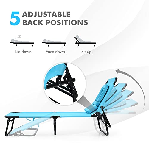 Dawndior Chaise Folding Chair Adjustable Beach Patio Lounge Recliner, Turquoise #TOP5