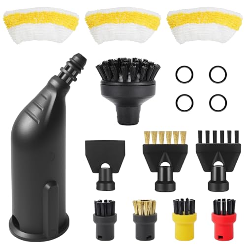 Eulihent 16 unidades de accesorios de limpieza a vapor para Kärcher SC1 SC2 SC3 SC4 SC5, boquilla alargada, cepillo para hendiduras, cepillo redondo, rascador, junta, paños de microfibra