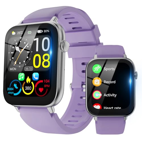 Image of Smart Watch for Men Women Answer /Make Call, 1.85 inch HD Fitness Tracker with 24 /7 Heart Rate & Sleep Monitor, 110+ Sports Modes, IP68 Waterproof Smartwatch, Long Battery Life for Android iOS, Dark Purple