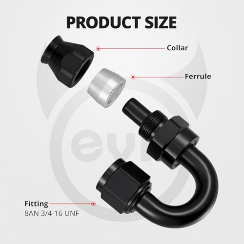 Image of EVIL ENERGY 8AN PTFE Hose End Fitting 180 Degree Black for PTFE Hose Only 4PCS