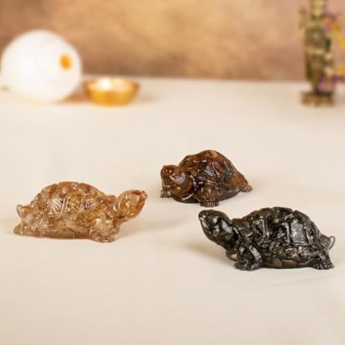 Image of Astrotalk Maha Dhan YOG Tortoise Combo | Resin Pyrite, Citrine & Tiger Eye Turtle for Wealth, Prosperity & Protection | Tortoise for Good Luck for Home Decor & Office | Home Decor for Living Room