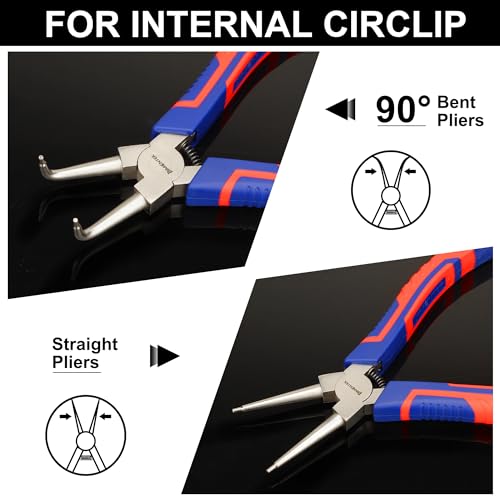 limontek Conjunto de alicates de anel de pressão resistente com 4 peças, alicates internos externos