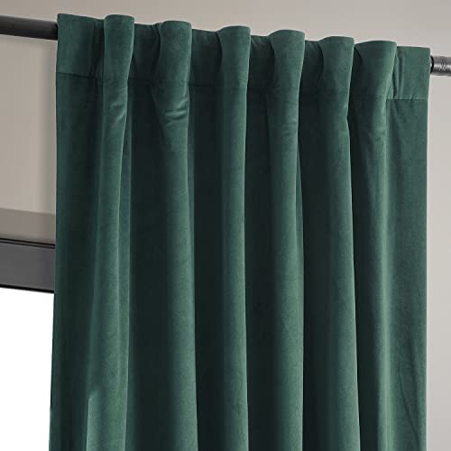 HPD Half Price Drapes Signature Velvet Thermal Blackout Curtains for Living Room 84 Inch Long (1 Panel) Rod Pocket Insulated Blackout Curtains for Bedroom Window Curtains, 50W x 84L, Blackforest Green