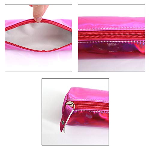 Image of Aisa Pencil Case Holographic Zipper Pen Bags Cosmetics Bags Rose Red