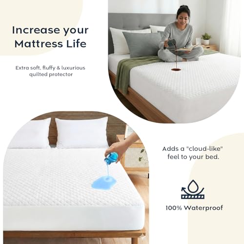 Image of Ayka 100% Waterproof Knitted Mattress Protector King Size Breathable Hypoallergenic Noiseless Ultra Soft Fitted Bed Protector 72x72 inch Mattress /Bed Cover (King 72 * 72 inch, White)