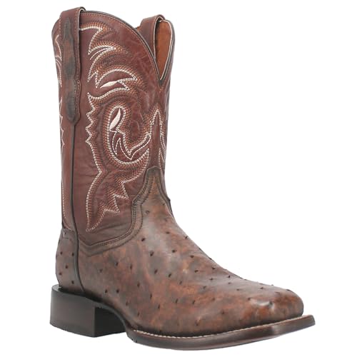Dan Post Mens Dillinger Full Quill Ostrich Embroidered Square Toe Pull On Dress Boots Mid Calf - Brown2