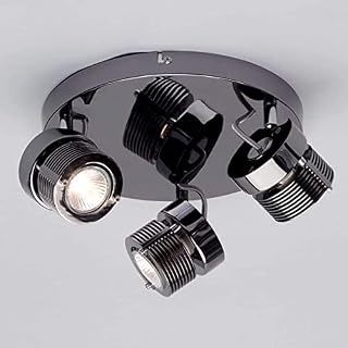 CGC Black Chrome Modern Ceiling Triple Spot Light Surface Studio Loft Flush Downlight 3 Three Head Lounge Kitchen Bedroom Apartment Industrial Bathroom Adjustable