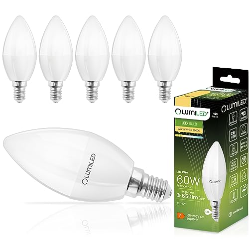 Lumiled B35 E14 LED Lampe 7W (ersetzt 60W), 650 Lumen, Kerze Milch Glas Leuchtmittel in Kerzenform 3000K Warmweiß Birne Lampen 180° Grad Abstrahlwinkel Glühbirnen Kerzenbirnen 6er-Pack