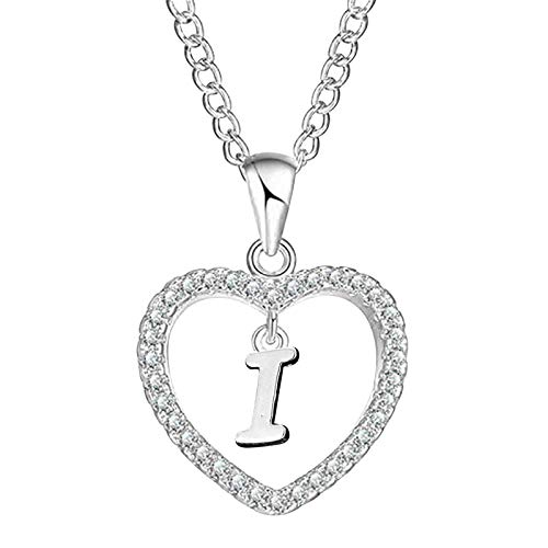 Cingxa Heart Initial Pendant Letter Necklace A-Z Dainty Rose Sliver Crystal Personalizd Alphabet Cubic Zirconia Name Necklace Jewelry Gift for Women, Birthday&Christmas,Valentine's Day