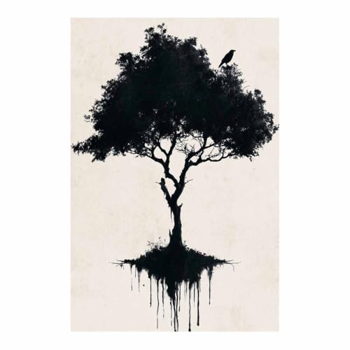 Tableau toile silhouette de l'arbre des corbeaux design épuré HOQIU
