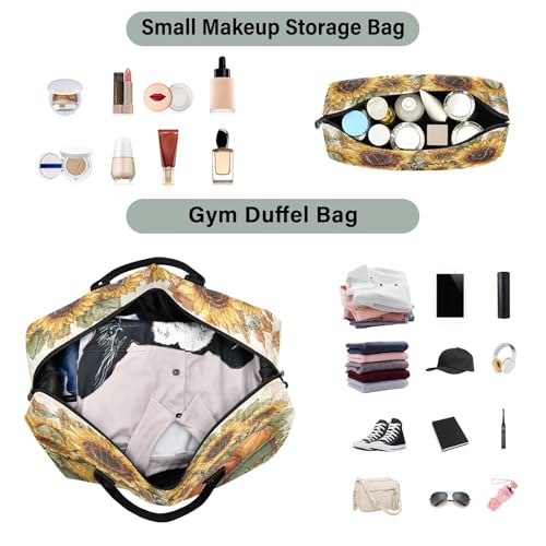 Autumn Pumpkin Wagon Harvest Travel Duffel Bag for Men Women with Makeup Bag Weekend Overnight Carry On Bags for Yoga Travel Gym4