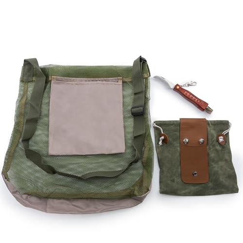 CLAYNIX Mushroom Foraging Kit Set of 3 Mushroom Collecting Tools kit includes 1pc Mushroom Knife with Brush 1pc Collapsible Bag and 1pc Mushroom Foraging Bag Best Mushroom Foraging Kit