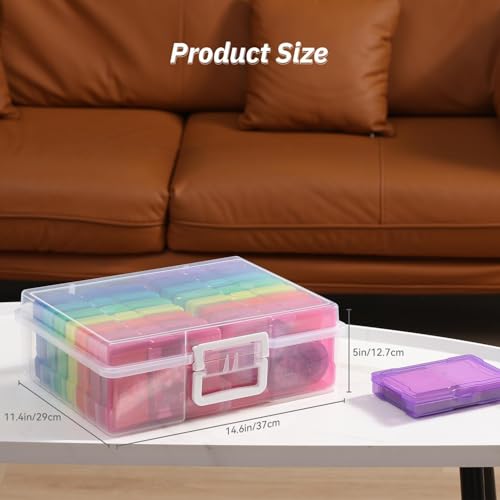Image of PCA Photo Storage Box 4 inch x 6 inch Cases With Handle - 16 Inner Keeper, Large Organizer, Plastic Craft Case for Stickers, Stamps, Jigsaw, Vegetable Seeds