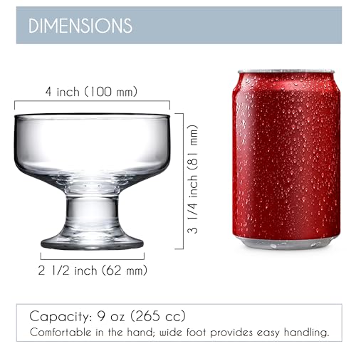 Crystalia Luxury Glass Ice Cream Bowls Set of 4, 265ml, 100% Lead Free Glass Dessert Bowls, Trifle Bowl Glass Sundae Dishes, Footed Glass Bowls, Parfait Glasses, Glass Dessert Dishes