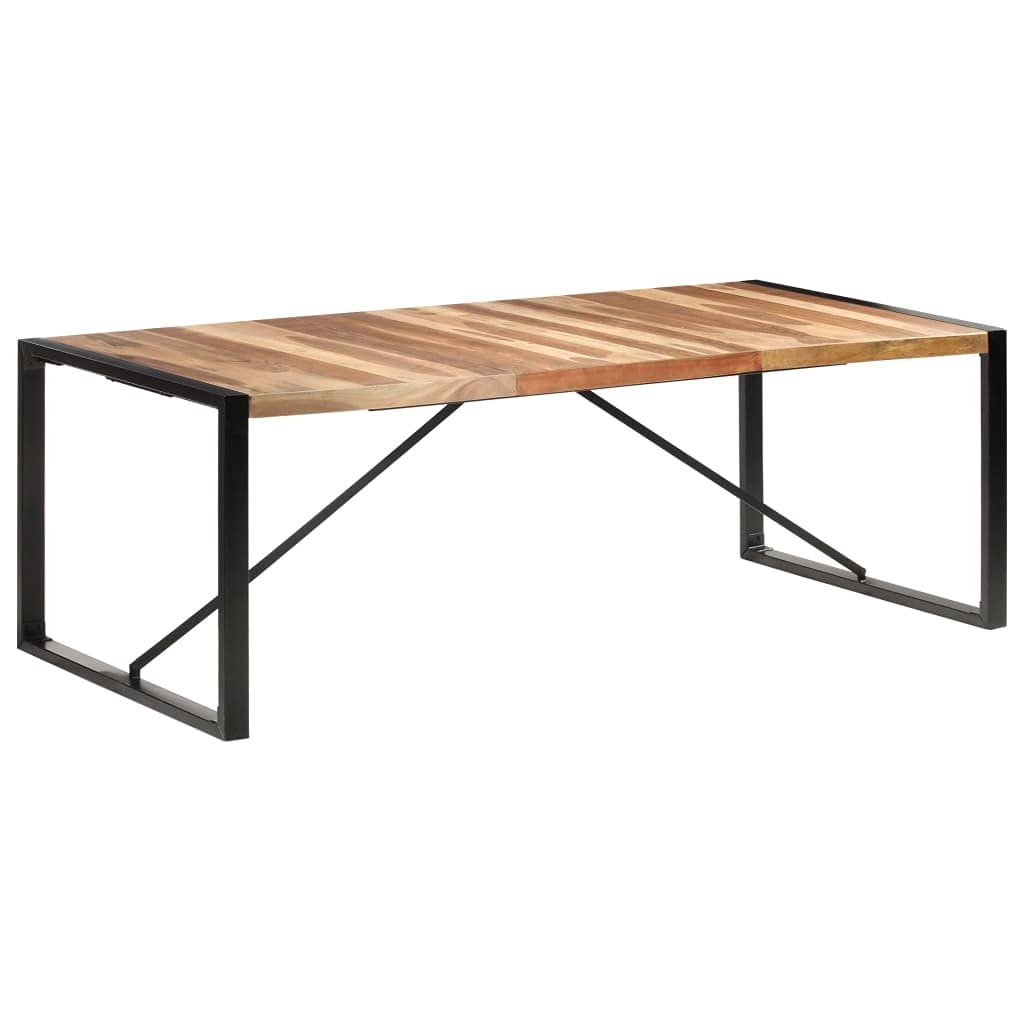 Stół do jadalni 220 x 100 x 75 cm, lite drewno akacjowe, drzewo gumowe ze stalowymi nogami, przemysłowe wzornictwo, do jadalni, kuchni, mieszkania, stabilny, wytrzymały, ręcznie wykonany