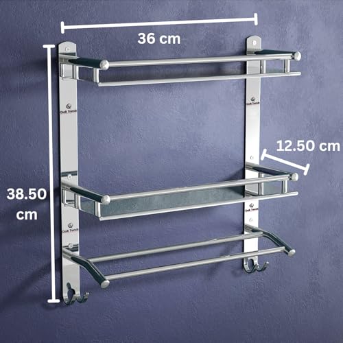 Image of Bathroom Organizer Without Drill - Corner, Shelves, Rack, Shelf, Storage, Wall, Racks and Adhesive, Mounted, self Holder, soap, Stand Bathroom Accessories