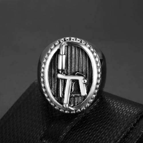 Men's Vintage Punk Tattoo Machine Engine Bit Dual Color Stainless Steel Ring US Size 7-132