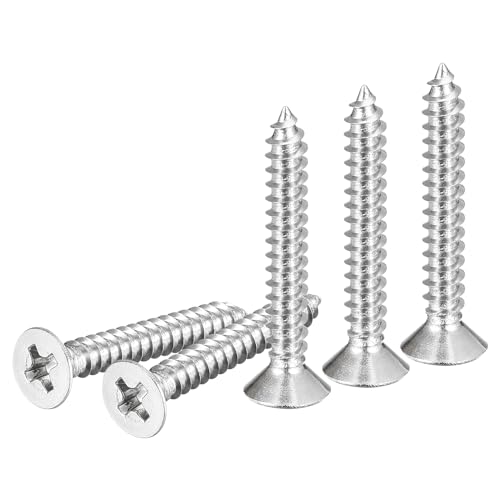 Image of DTGN 50Pcs #6x1 inch Flat Head Wood Screws, 304 Stainless Steel Phillips Self Tapping Screws - Good for Woodworking, Furniture - Silver