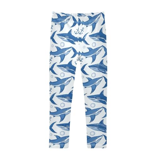 Blue Shark Girls' Leggings Toddler Doodles White Anchor Kids Yoga Pants Dance Active Tights 4T