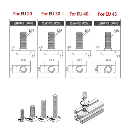 Perno de martillo en T de la serie 20 para perfiles de aluminio M5x25 con tuerca con reborde 4
