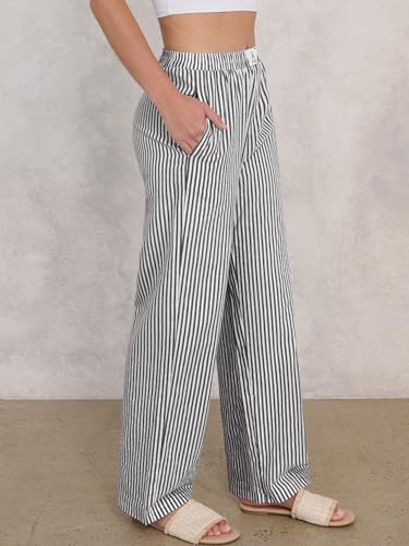 ANRABESS Women's Gingham Pants - Casual Lounge Pajama Bottoms for Home Sleep Resort Wear Black White Stripe Small - Image 3