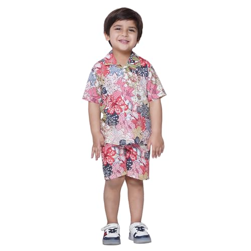 Image of AJ DEZINES Kids Cotton Shirt Shorts Half Sleeves Floral Printed CO-ORDS Set for Boys