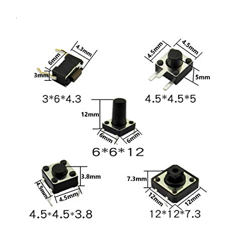 250pcs 25 Values Tactile Push Button Switch SMD Micro Momentary Tact Switch Assortment Kit