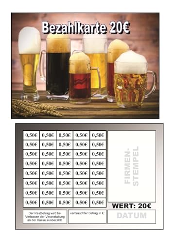 400 Abstreichkarten Verzehrkarten Wertmarken Guthabenkarten 20 Euro Bezahlkarten 400VB20 Bier