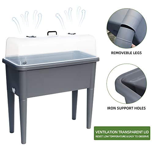 Dexceder 13.2 Gallon Self Watering Raised Garden Bed With Ventilation Transparent Lid Greenhouse, Deepen Vegetable Flower Box Planter Pot With Removeble Legs & Water Level Indicator (Deep Gray) #TOP3