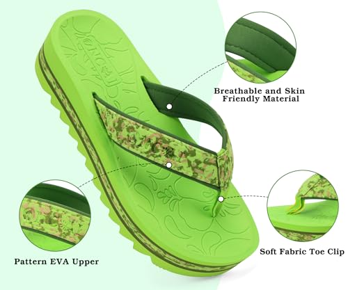 Image of ONCAI Flip Flops for Women, Fashion Printed Platform Sandals Woman with Arch Support Yoga Mat Cushion, Lightweight Summer Beach Outdoor Chunky Non-Slip Rubber Soles US Size 5-11