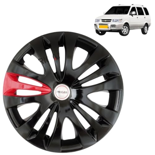 Image of PRIGAN Tavera Black Red 15 Inch Wheel Cover for Chevrolet Tavera (Set of 4 Pcs) (Press Fitting) Model- Ertiga T1 BRed 15
