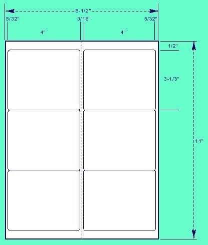 4" X 3 1/3" Labels - 6 Labels Per Sheet (100 Sheets -600 Labels)