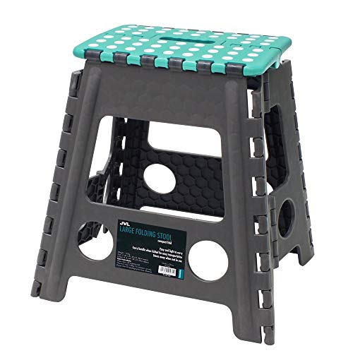Preisvergleich Produktbild JVL Tritthocker, zusammenklappbar, groß, Grau / Türkis