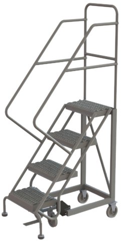Image of Tri-Arc KDEC104162 4-Step Forward Descent Safety Angle Steel Rolling Industrial and Warehouse Ladder with Grip Strut Tread, 16-Inch Wide Steps