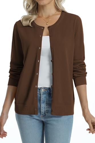 Image of QUALFORT Women's 100% Cotton Lightweight Cardigans Long Sleeve Knitted Button Down Sweater
