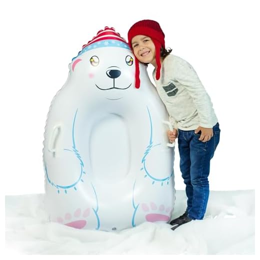 SnowCandy Polar Bear Snow Sled – 37" Inflatable Polar Bear Design, Heavy-Duty PVC, Cold-Resistant to -25°C, Supports Up to 150 lbs.