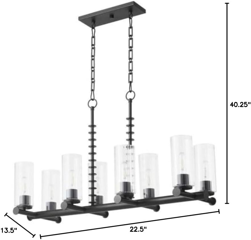 quorum lighting Juniper - 8 Light Linear Chandelier-22.5 Inches Tall and 13.5 Inches Wide-Matte Black Finish