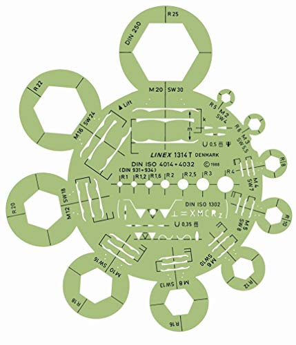 Linex 1314T Abrundungs- und Mutternschablone, Schraubkopfschablone, grün/transparent