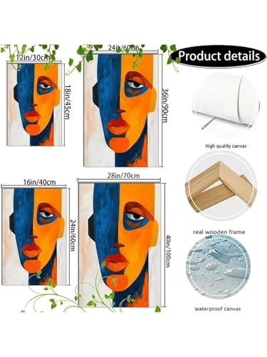 Peinture visage abstrait impression toile moderne orange et bleu - 6