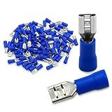 Baomain Blue Female Insulated Spade Wire Connector Electrical Crimp Terminal 16-14 AWG 4.8 x 0.5mm 100 Pack