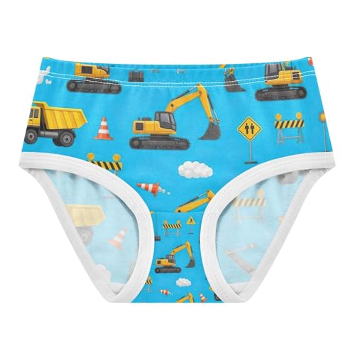Yellow Construction Vehicles Toddler Underwear Girls, Cotton Underwear Girls, 2T–8 Years