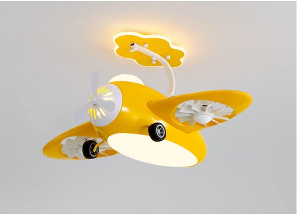 Ventilador de techo con luz LED amarillo de 62W y aspas ocultas para dormitorio