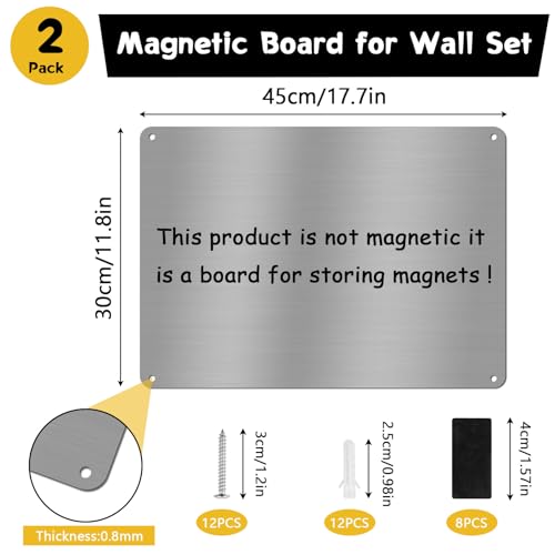 2 Stück Magnettafel Magnetboard, 42 x 30 cm Edelstahl Magnettafel für Küche, A3 Magnetwand für Kinderzimmer, Notizen, Fotos, Büro und Wohnung, Silber