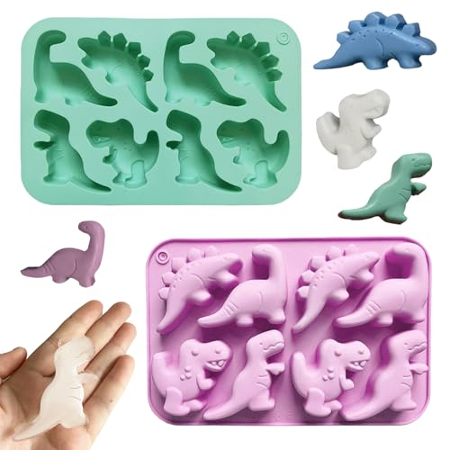 2Pcs Silicone Dinosaur Molds - Chicken Nugget Popsicle & Chocolate Candy Maker -Non-Stick Suitable for Childrens Snacks Parties and Creative Cooking Dinosaur Molds2 Colors