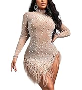Women's Casual Sexy V Neck Feather Rhinestone Party Prom Bodycon Dress Evening Night Formal Mini ...