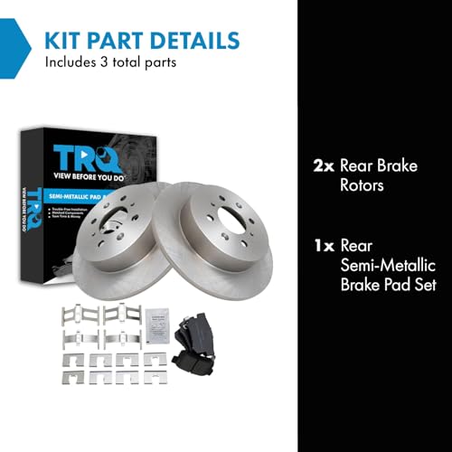Image of TRQ Rear Brake Pad and Rotor Set Semi Metallic Solid Rotors | For 2002-2003 Honda Civic