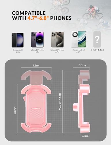 Image of ROCKBROS Bike Phone Holder - Motorcycle & Scooter Mount, Adjustable, Shockproof, Security Lock, 4.7'-6.8' Phones 2-Pack (Handlebar Mount Pink + White)