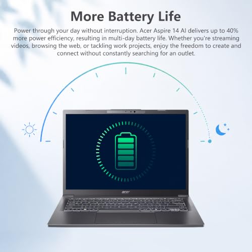 Image of Delca Customized Laptop Made with Acer Aspire 14 AI Portable Laptop | 14 inch WUXGA Matte Touch | Intel 8-core Ultra 5 226V (Up to 40 NPU Tops - Up to 53 GPU Tops) | 16GB DDR5 1TB /2TB /4TB SSD | Win 11