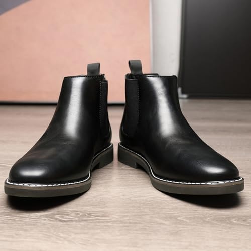 Men's Leather Chelsea Dress Boots Fashion Classic British Style Pointed Toe Elastic Band Slip On Oxford Boots Casual Business Formal Ankle Boots4